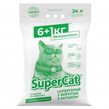 Наповнювач для котячого туалету Super Cat з ароматизатором деревний поглинаючий 6+1 кг (12 л)