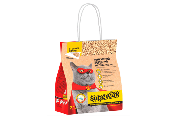 Наповнювач для котячого туалету SuperCat Дерев'яний комкуючий 2.1 кг (3 л)