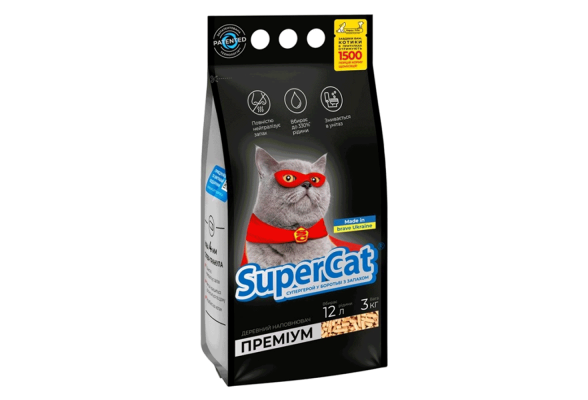 Наповнювач для котячого туалету SuperCat ПРЕМІУМ Деревний вбираючий 3 кг (4 л)