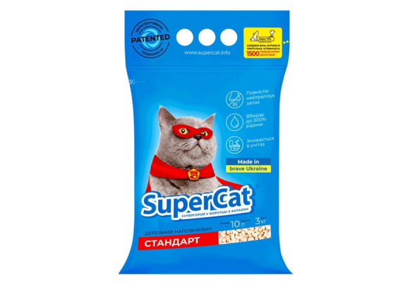 Наповнювач для котячого туалету SuperCat СТАНДАРТ Деревний вбираючий 3 кг (5 л)