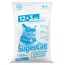 SuperCat Древесный наполнитель для кошачьего туалета, 12+3 кг (26 л)