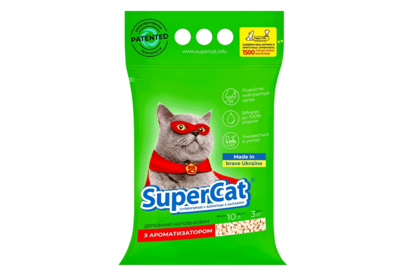 Наповнювач для котячого туалету SuperCat з ароматизатором Деревний поглинаючий 3 кг (5 л)