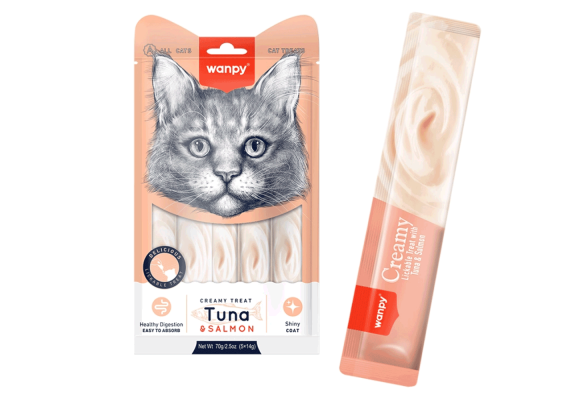 Wanpy Creamy Lickable Treats Рідкі ласощі для котів, х тунцем та лососем, 70 г