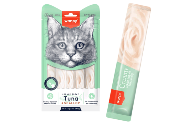 Wanpy Creamy Lickable Treats Рідкі ласощі для котів, з тунцем та морським окунем, 70 г