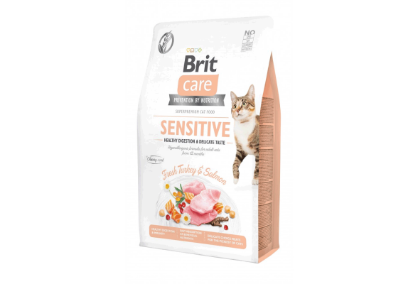 Brit Care GF Sensitive Digestion & Delicate Taste Сухий корм для вибагливих котів, з індичкою та лососем, 2 кг