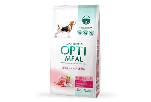 Optimeal Сухой корм для взрослых собак средних пород, с индейкой, 1,5 кг