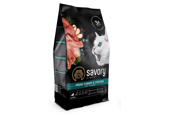 Savory Kitten Сухий корм для кошенят, з індичкою та куркою, 400 г