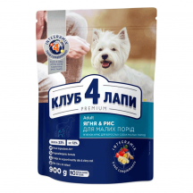 Club 4 Paws Premium Сухий корм для собак малих порід, з ягням та рисом, 900 г