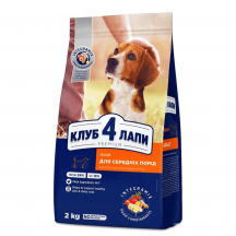 Club 4 Paws Premium Сухой корм для собак средних пород, с курицей, 2 кг