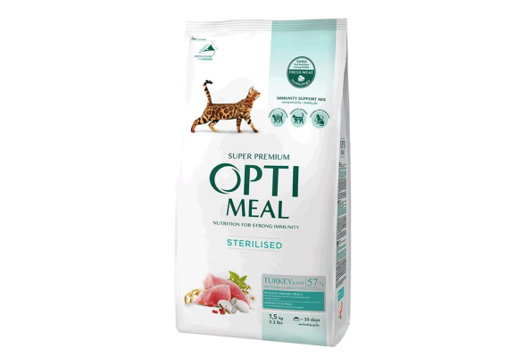 Сухий корм для стерилізованих котів Optimeal Adult Cat Sterilised Turkey With Oat 1,5 кг (індичка та