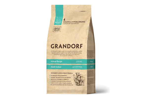 Grandorf Indoor Сухой корм для кошек, 4 вида мяса, 400 г