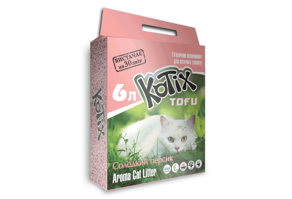 Наповнювач для котячого туалету Kotix Тофу Honey Peach Соєвий комкуючий 2.55 кг (6 л)