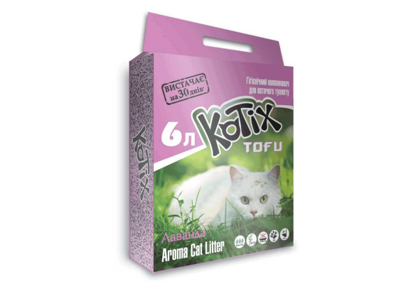 Наповнювач для котячого туалету Kotix Тофу Lavender Соєвий комкуючий 2.55 кг (6 л)