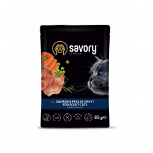 Вологий корм для котів Savory  85 г (лосось з горошком у соусі)