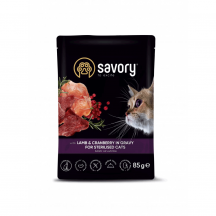 Вологий корм для стерилізованих котів Savory 85 г (ягня та журавлина)