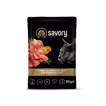 Вологий корм для стерилізованих котів Savory 85 г (індичка та морква)