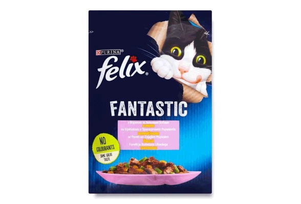 Felix Fantastic Вологий корм для котів, форель та зелені боби, 85 г