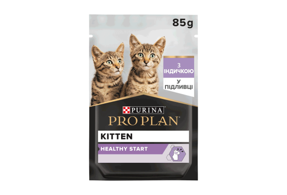 Вологий корм для кошенят Purina Pro Plan Kitten Healthy Start шматочки в соусі з індичкою 85 г