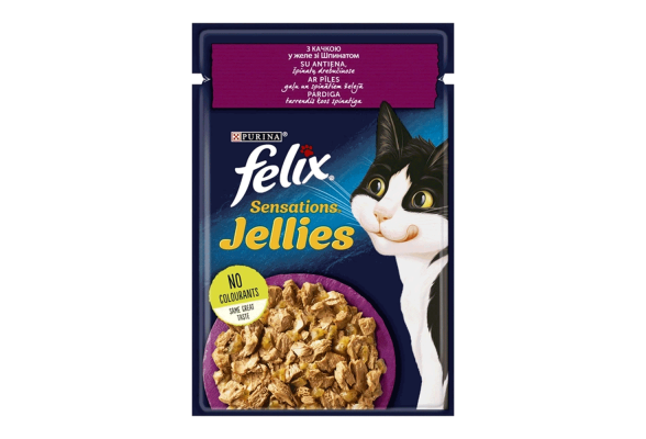 Вологий корм для котів Felix Sensations Jellies 85 г  (качка та шпинат)