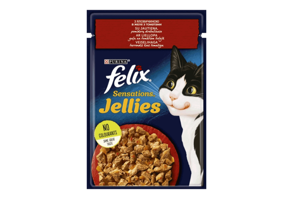 Вологий корм для котів Felix Sensations Jellies 85 г  (яловичина та томати)