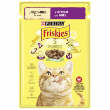 Вологий корм для котів Purina Friskies шматочки в підливі з ягнятком 85 г