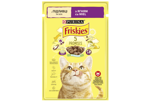 Вологий корм для котів Purina Friskies шматочки в підливі з ягнятком 85 г