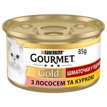 Вологий корм для котів Purina Gourmet Gold шматочки в підливі з лососем та куркою 85 г