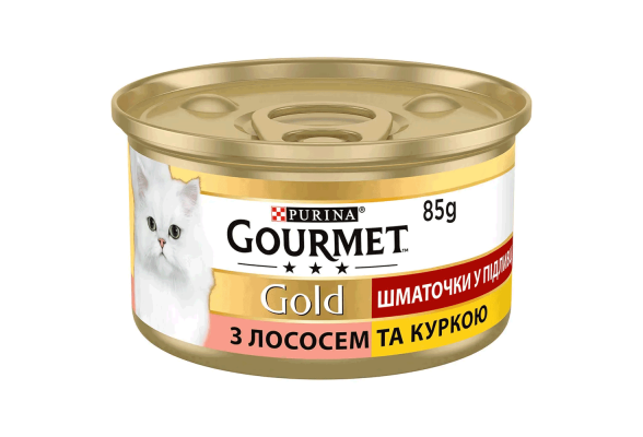 Вологий корм для котів Purina Gourmet Gold шматочки в підливі з лососем та куркою 85 г