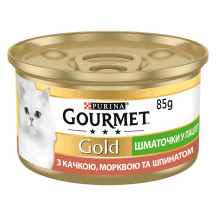 Вологий корм для кішок Purina Gourmet Gold з качкою, морквою та шпинатом, шматочки в паштеті 85 г