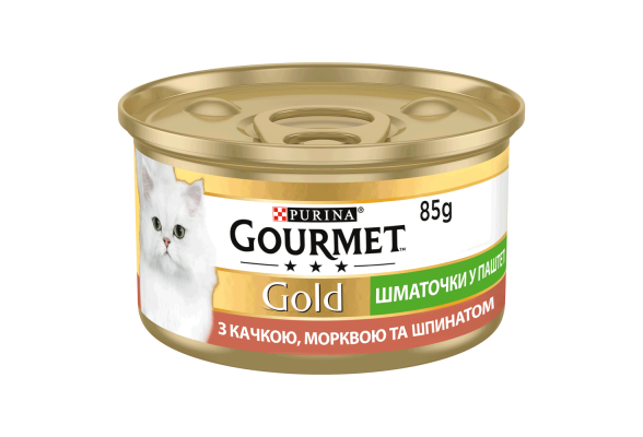 Вологий корм для кішок Purina Gourmet Gold з качкою, морквою та шпинатом, шматочки в паштеті 85 г