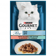 Вологий корм для кішок Purina Gourmet Perle Duo шматочки в підливі з лососем та сайдою 85 г