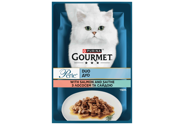 Вологий корм для кішок Purina Gourmet Perle Duo шматочки в підливі з лососем та сайдою 85 г