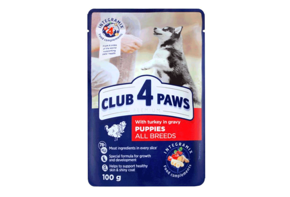 Вологий корм CLUB 4 PAWS для цуценят з індичкою в соусі 0.1 кг