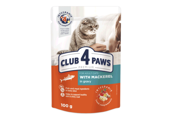 Вологий корм для кішок Club 4 Paws у соусі з макрелью 100 г