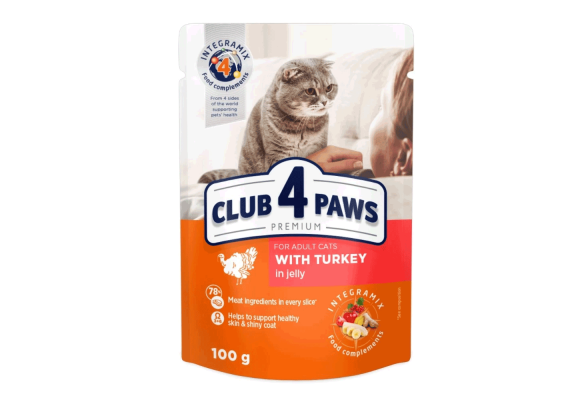 Влажный корм для кошек Club 4 Paws в желе с индейкой 100 г