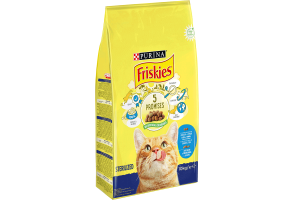 Purina Friskies Sterilized Сухой корм для стерилизованных кошек, с лососем и овощами, 10 кг