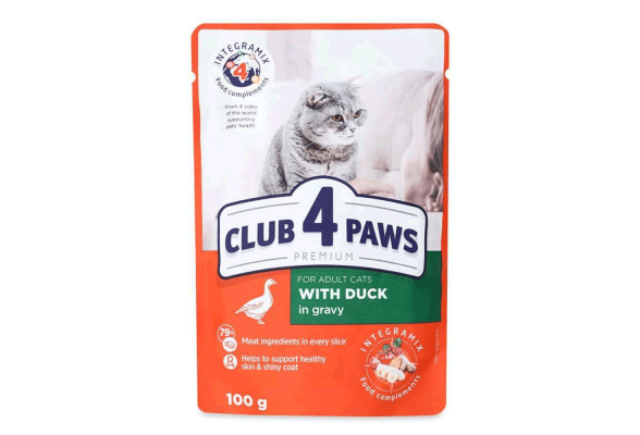 Вологий корм для котів Club 4 Paws 100 г (качка в соусі )