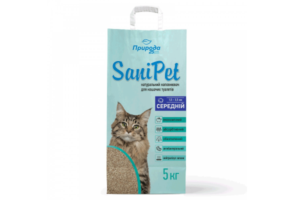 Наповнювач бентоніт SANI PET середня гранула 5кг NEW