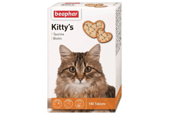 Beaphar Kittys Taurine+Biotine вітамінізовані ласощі з біотином і таурином для котів 180 таб