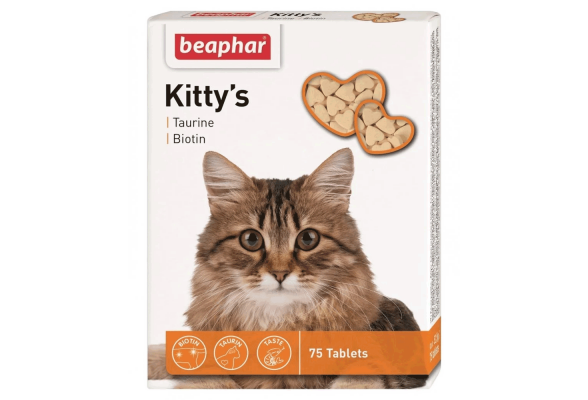 Beaphar Kittys Taurine+Biotine вітамінізовані ласощі з біотином і таурином для котів 75 таб