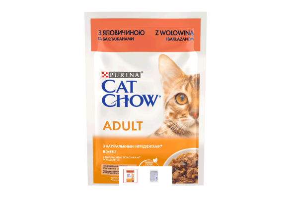 Вологий корм для котів Cat Chow Adult 85 г (яловичина та баклажани)