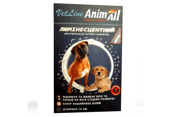 AnimAll VetLine Протипаразитарний нашийник для собак та котів, люмінісцентний, білий, 70 см