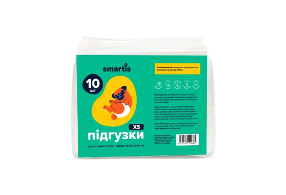 Smartis Підгузки для собак (сук), розмір ХS, 34х22 см, 10 шт.