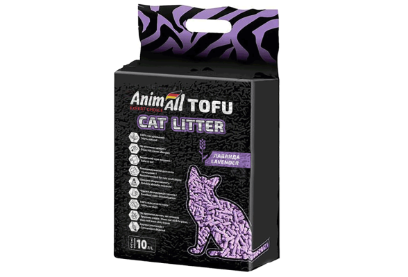 AnimAll Tofu Lavender Соєвий наповнювач AnimAll Tofu Lavender з ароматом лаванди, для котів, 10 літрів (4,6 кг)