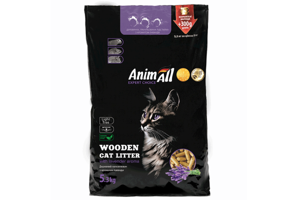 AnimAll Наповнювач для котів деревний, з ароматом лаванди, 5,3 кг