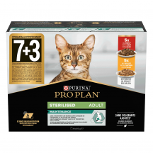 Pro Plan Sterilised Набір 7+3 вологого корму для стерилізованих котів, шматочки у підливці, з яловичино, з куркою,10 х 85 г