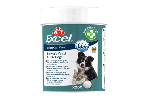 8in1 Excel Brewers Yeast Вітаміни для для шкіри та шерсті собак і котів, 260 таб