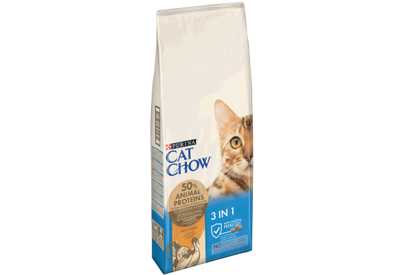 Cat Chow Feline 3in1 Сухий корм для стерилізованих котів, з індичкою, 15 кг