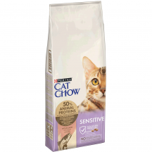 Cat Chow Sensitive Сухий корм для котів з чутливим травленням, з лососем, 15 кг