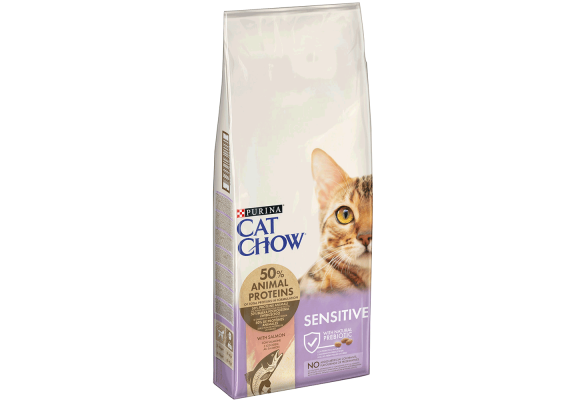 Cat Chow Sensitive Сухий корм для котів з чутливим травленням, з лососем, 15 кг